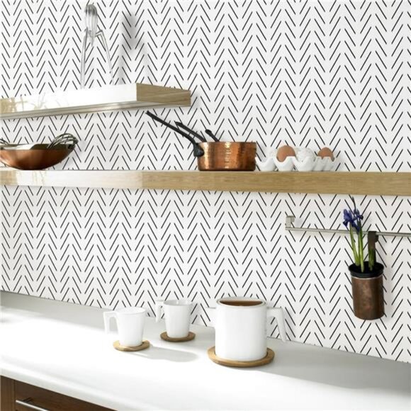 17.7x 118.1" Geometric Removable‎ Wallpaper Peel and Stick Self Adhesive, Black - Picture 5 of 6